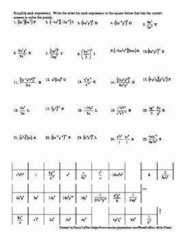 Properties of Exponents Worksheet with Puzzle