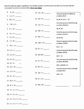 Multiply and Divide Integers Worksheet Beautiful Multiplying and Dividing Integers Color by Number by