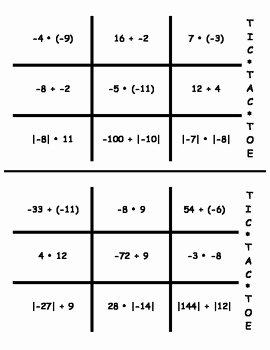 Multiply and Divide Integers Worksheet Best Of Multiplying and Dividing Integers Tic Tac toe 2 Different