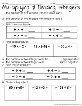 Multiply and Divide Integers Worksheet Fresh Multiplying and Dividing Integers Notes