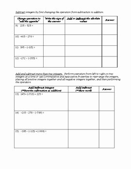 Multiply and Divide Integers Worksheet New Integer Worksheet Tables with Steps Add Subtract