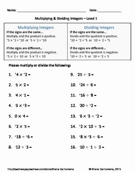 Multiply and Divide Integers Worksheet New Multiplying and Dividing Integers Differentiated