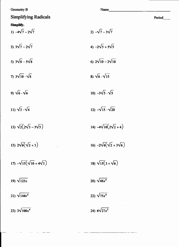 Dividing Radicals Worksheet Answers