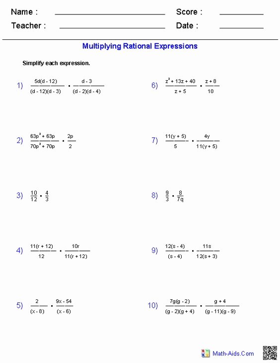 Multiply Rational Expressions Worksheet Fresh Multiplying Rational Expressions Worksheets