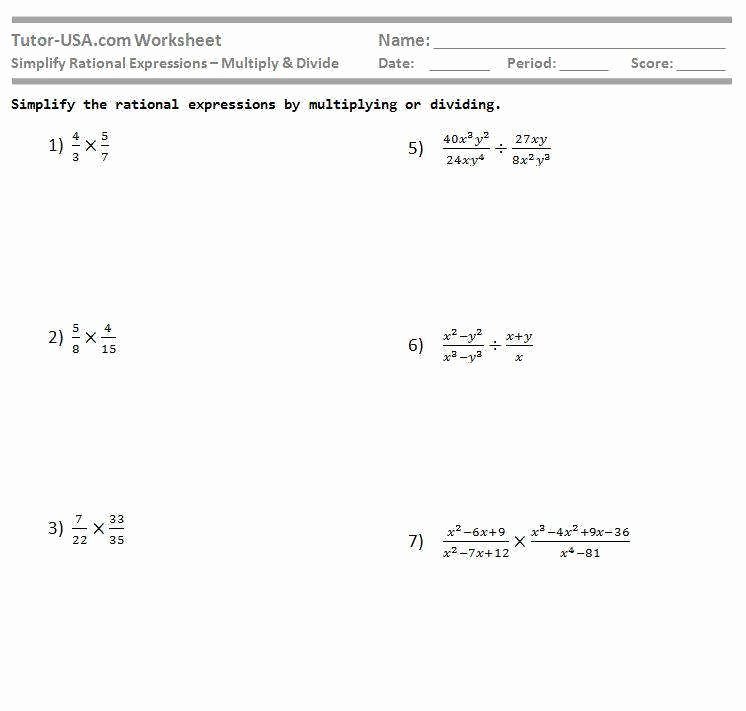 50 Multiply Rational Expressions Worksheet