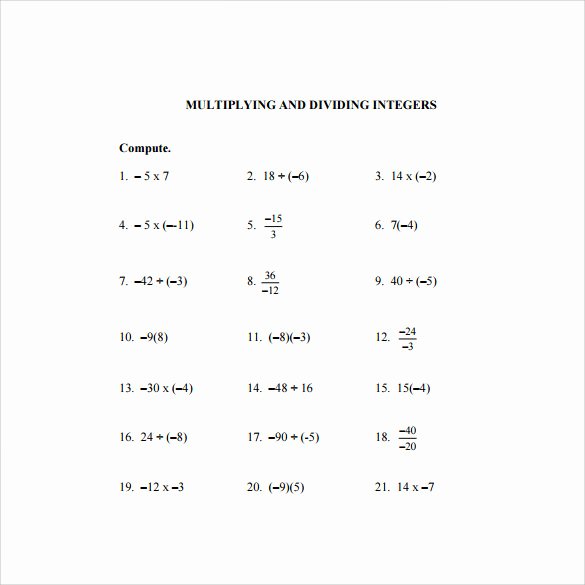 Multiplying and Dividing Integers Worksheet Awesome 9 Multiplying Integers Horizontal Worksheet Templates to