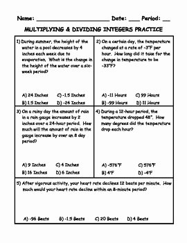 Multiplying and Dividing Integers Worksheet Beautiful Multiplying and Dividing Integers Word Problem Practice