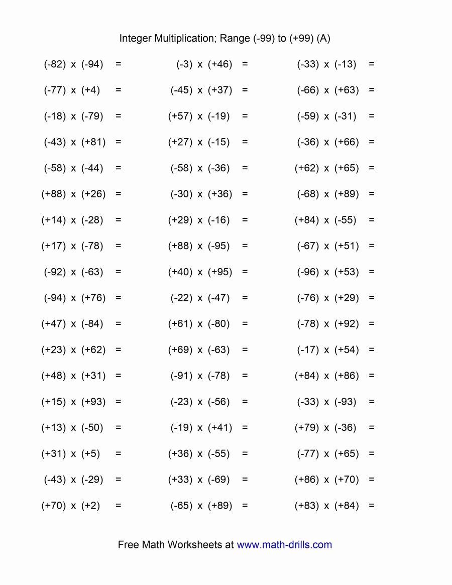 Multiplying and Dividing Integers Worksheet Best Of Multiplying Integers Range 99 to 99 A