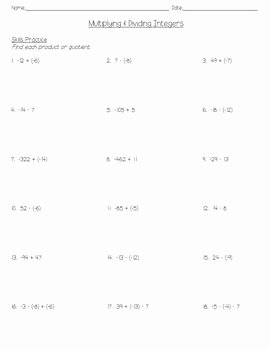 Multiplying and Dividing Integers Worksheet Elegant Multiplying &amp; Dividing Integers Notes Practice and