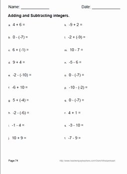Multiplying and Dividing Integers Worksheet New Integer Worksheets Addition Subtraction Multiplication