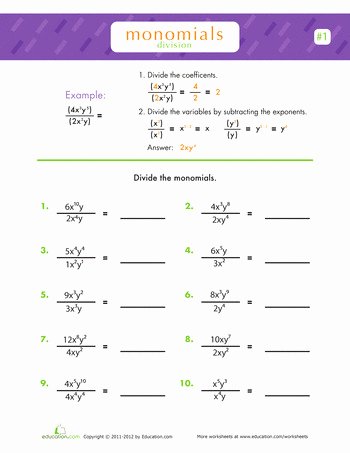 Multiplying and Dividing Monomials Worksheet Beautiful Dividing Monomials Worksheet
