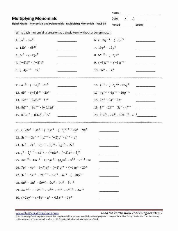 Multiplying and Dividing Monomials Worksheet Best Of Multiplying Monomials Worksheet