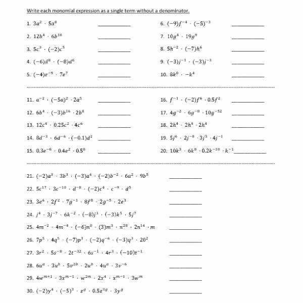 Multiplying and Dividing Monomials Worksheet Fresh Dividing Monomials Worksheet