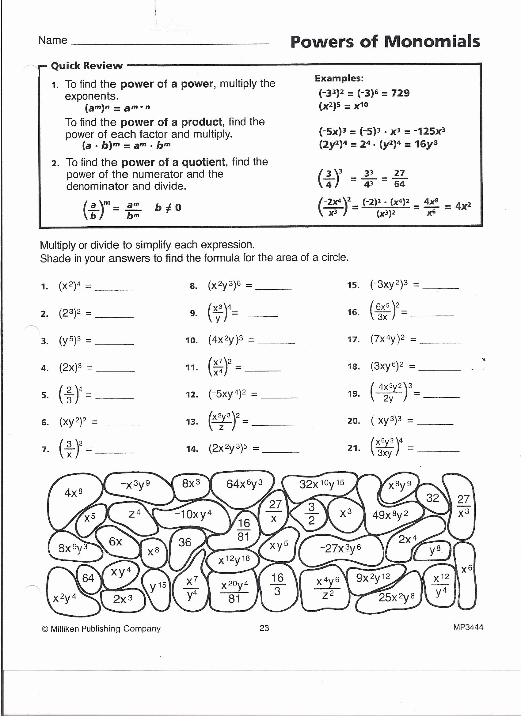 Multiplying and Dividing Monomials Worksheet Lovely Powers Monomials Worksheet Answers Worksheets for Kids