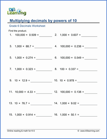 Multiplying by 6 Worksheet Awesome Grade 6 Math Worksheet Decimals Multiplying Decimals by