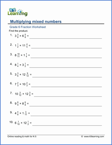 Multiplying by 6 Worksheet Beautiful Grade 6 Math Worksheet Fractions Multiplying Mixed