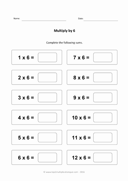 Multiplying by 6 Worksheet Elegant Six Times Tables Practice