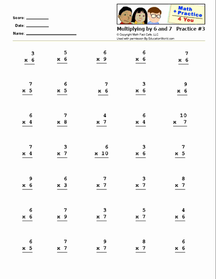 Multiplying by 6 Worksheet Fresh Math Practice 4 You Multiplying by 6 &amp; 7 Practice Sheet