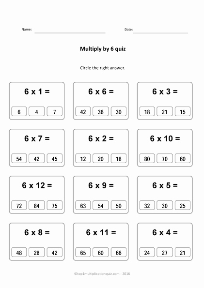 Multiplying by 6 Worksheet Inspirational Multiply by 6 Multiplication Quiz X6 Pdf Worksheets &amp; Test