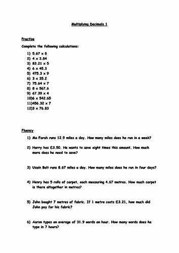 Multiplying by 6 Worksheet Lovely Year 6 Multiplying Decimals Worksheet by Krisgreg30