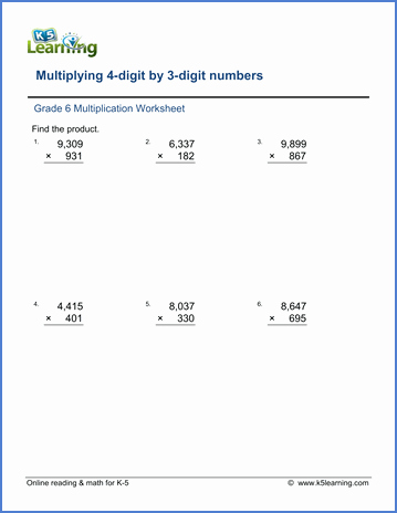 Multiplying by 6 Worksheet Unique Grade 6 Math Worksheet Multiplication &amp; Division