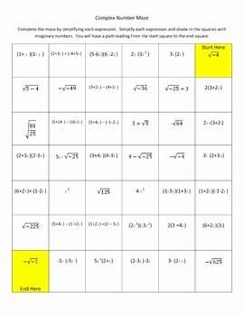 Multiplying Complex Numbers Worksheet Awesome Plex Number Imaginary Maze Review Worksheet