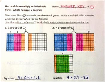 Multiplying Fractions Using Models Worksheet Fresh Using Models to Multiply with Decimals