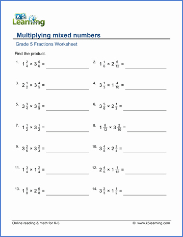 Multiplying Mixed Fractions Worksheet Fresh Grade 5 Fractions Worksheets Multiplying Mixed Numbers