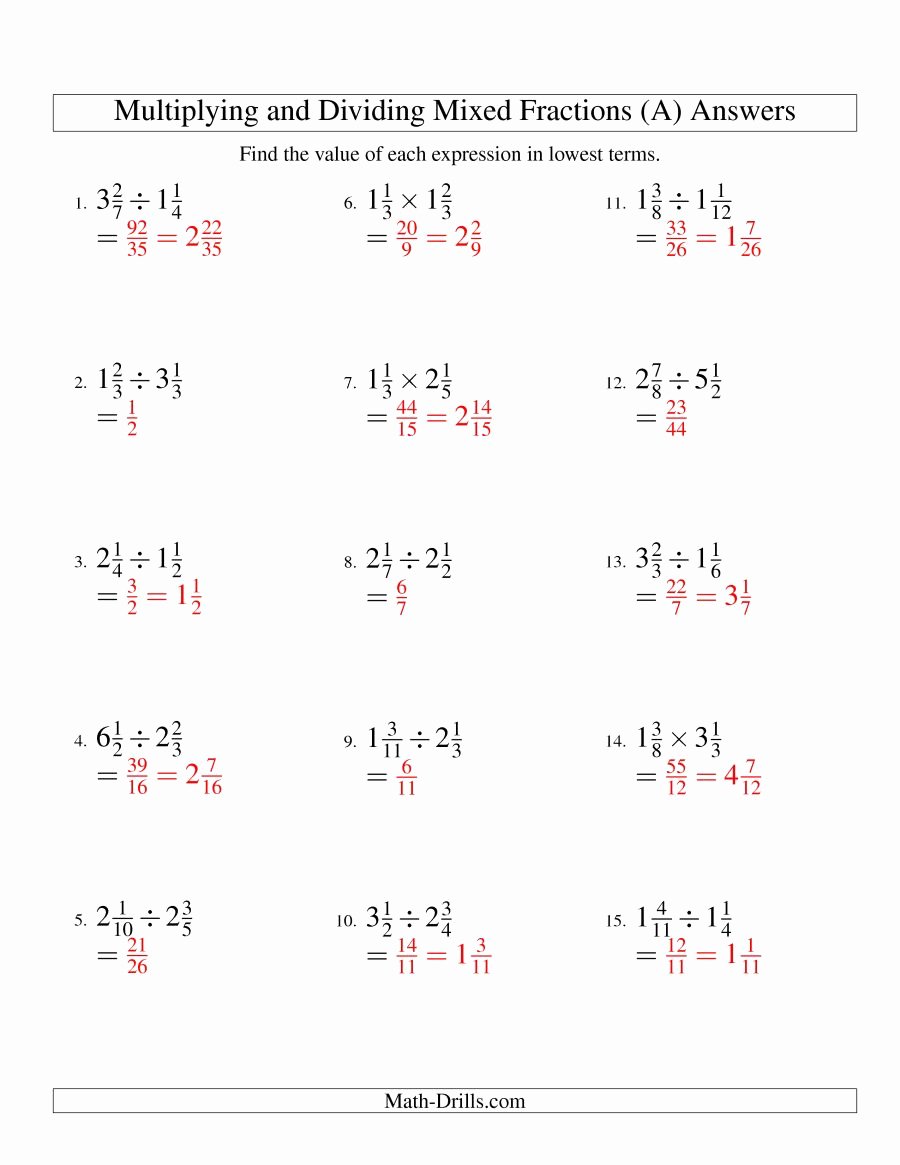 Multiplying Mixed Fractions Worksheet Inspirational Multiplying and Dividing Fractions and Mixed Numbers