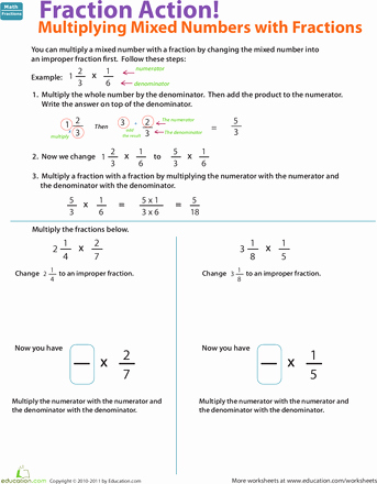 Multiplying Mixed Fractions Worksheet Unique Multiply Mixed Numbers with Fractions