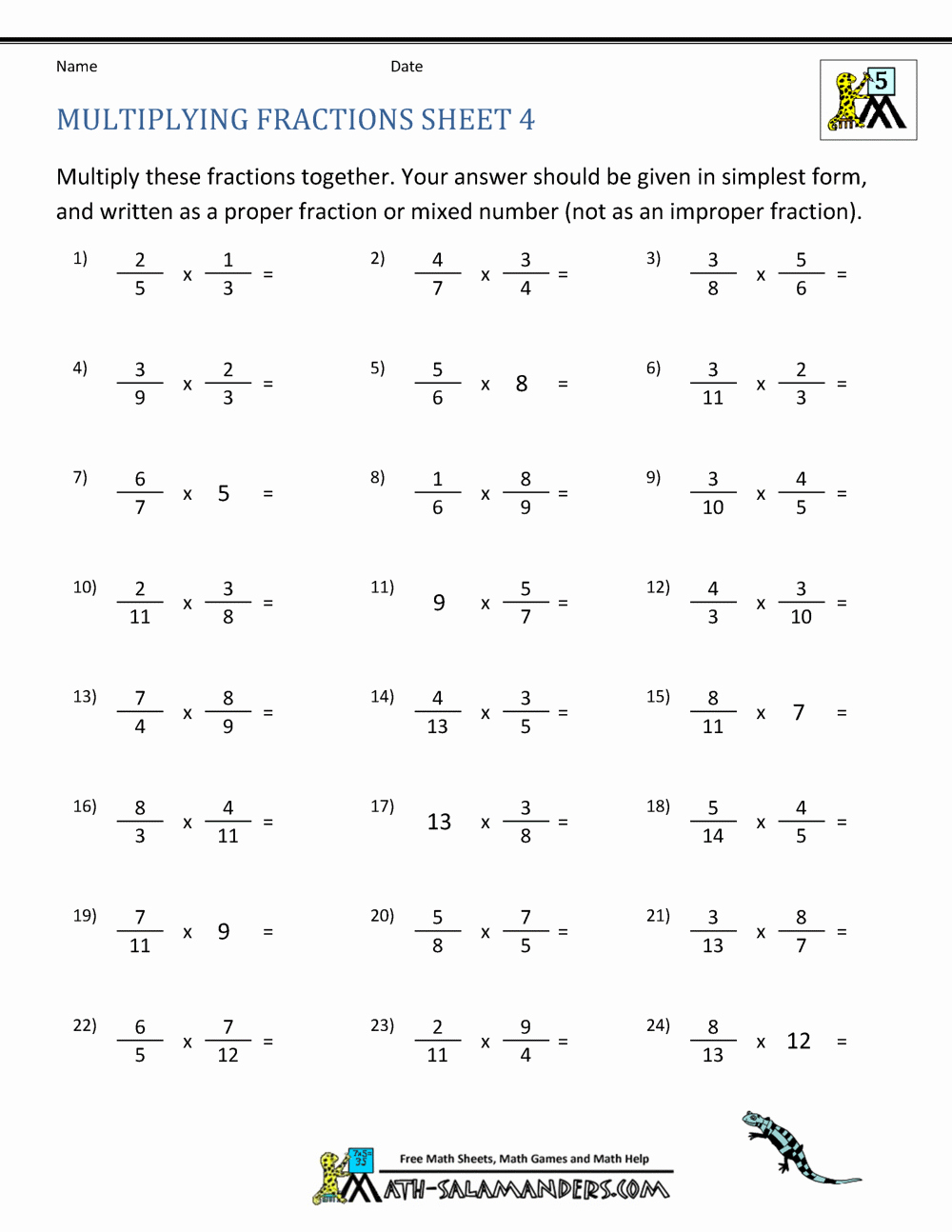 Multiplying Mixed Fractions Worksheet Unique Multiplying Fractions