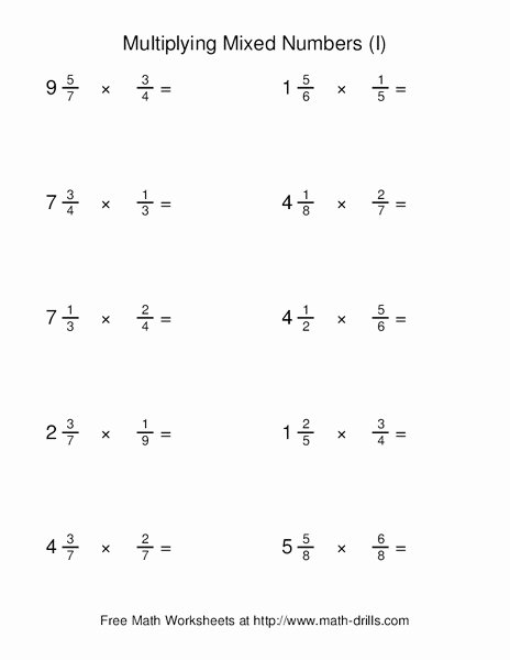 Multiplying Mixed Numbers Worksheet Beautiful Multiplying Mixed Numbers I Worksheet for 4th 6th
