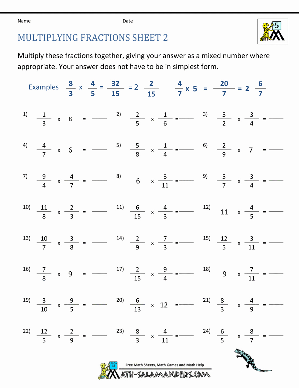 Multiplying Mixed Numbers Worksheet Fresh Multiplying Fractions