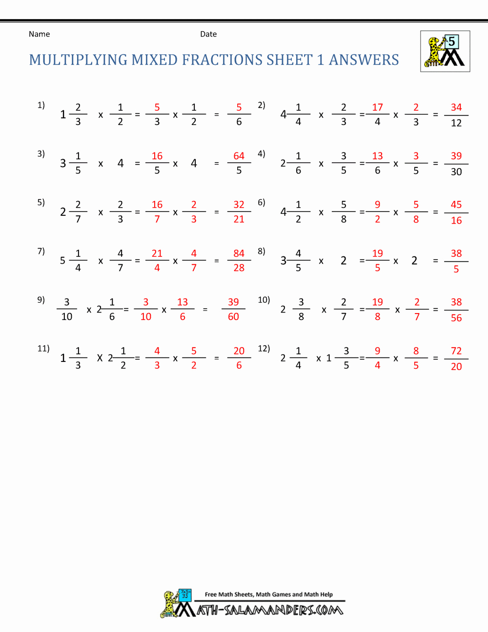 Multiplying Mixed Numbers Worksheet Fresh Multiplying Mixed Fractions