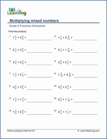 Multiplying Mixed Numbers Worksheet Inspirational Multiplying Fractions and Mixed Numbers Grade 5 Worksheet