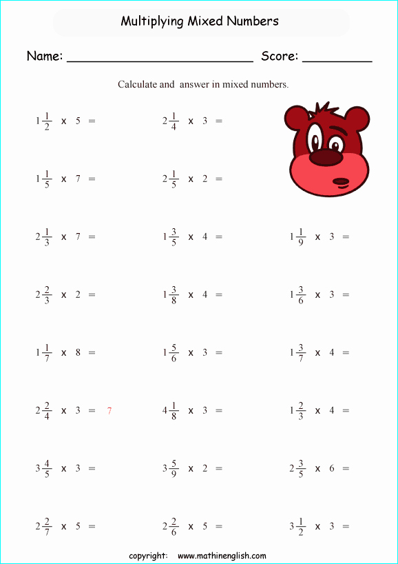 Multiplying Mixed Numbers Worksheet Lovely Multiply Mixed Numbers with whole Numbers