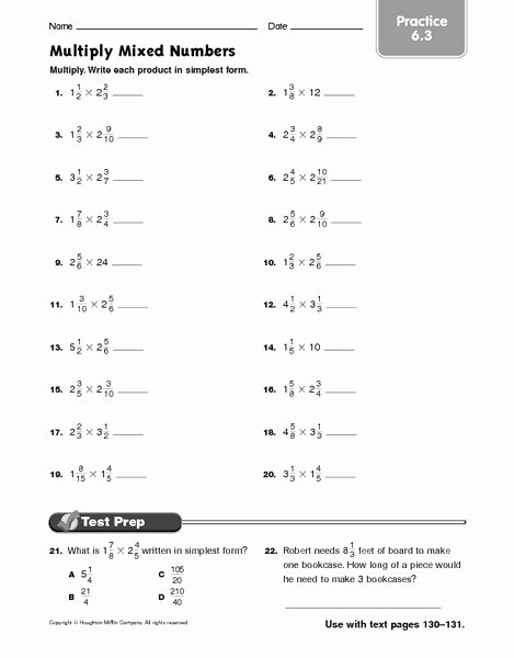 Multiplying Mixed Numbers Worksheet New Multiply Mixed Numbers Practice Worksheet for 6th 7th