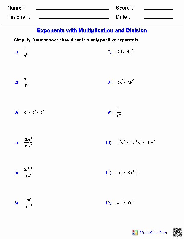 Multiplying Monomials Worksheet Answers