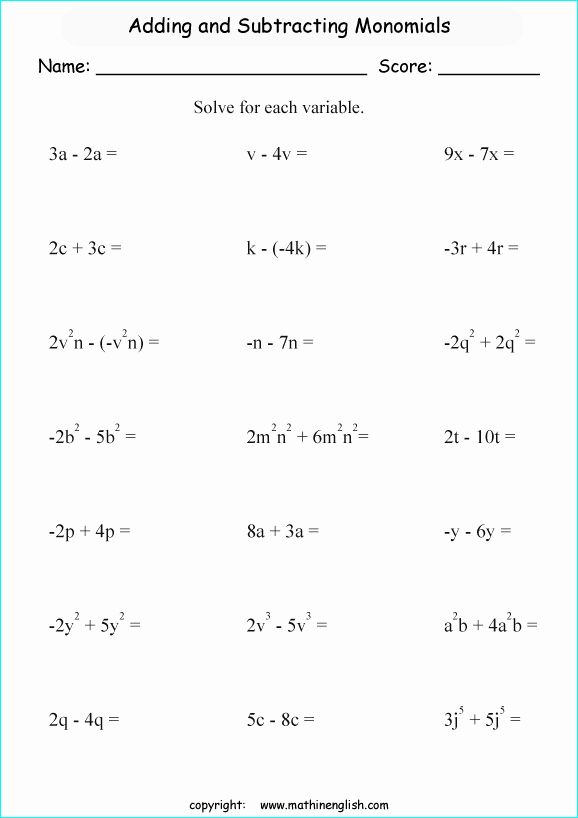 Multiplying Monomials Worksheet Answers Fresh solve these Algebra Equations Containing Monomials Great