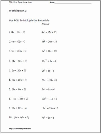 Multiplying Monomials Worksheet Answers Lovely Multiply the Binomials Worksheet 1 Foil Method
