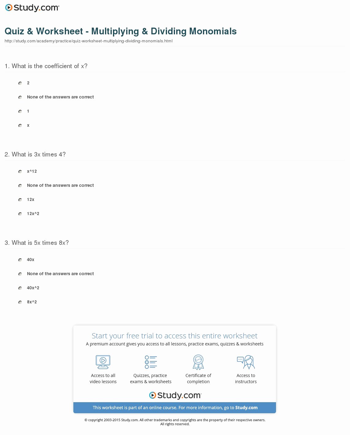 50 Multiplying Monomials Worksheet Answers