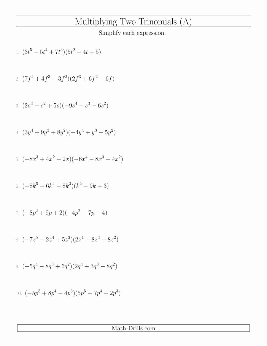 Multiplying Monomials Worksheet Answers Luxury Multiplying Two Trinomials A