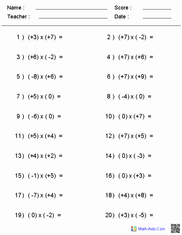 Multiplying Negative Numbers Worksheet Beautiful Integers Worksheets