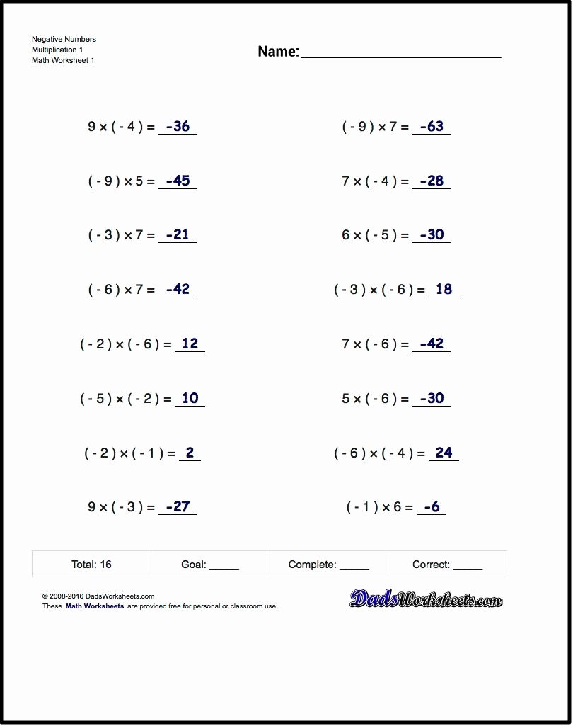 Multiplying Negative Numbers Worksheet Best Of Negative Numbers Multiplication and Division Facts