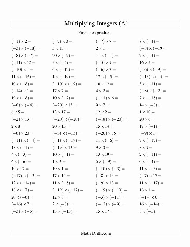 Multiplying Negative Numbers Worksheet Fresh 12 Best Of Multiplication Negative Numbers