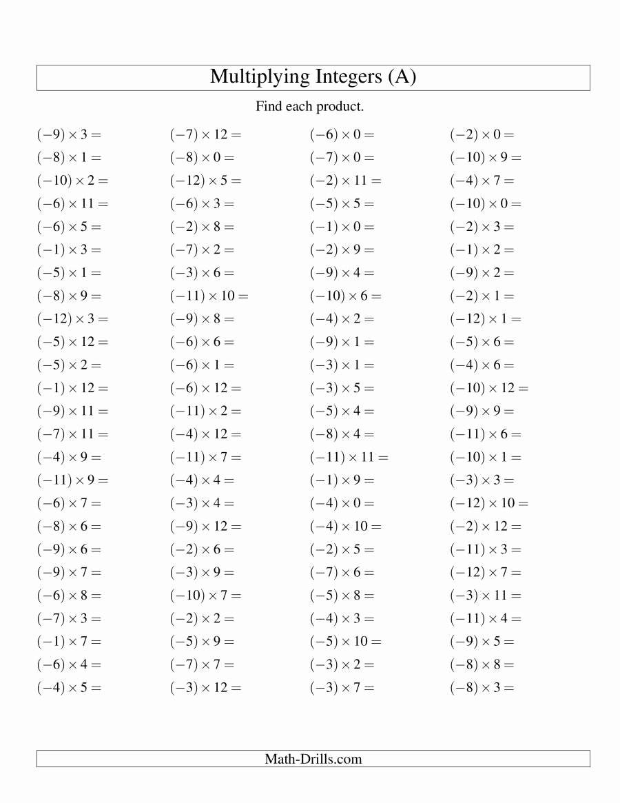 Multiplying Negative Numbers Worksheet Inspirational Multiplying Integers Negative Times A Positive A