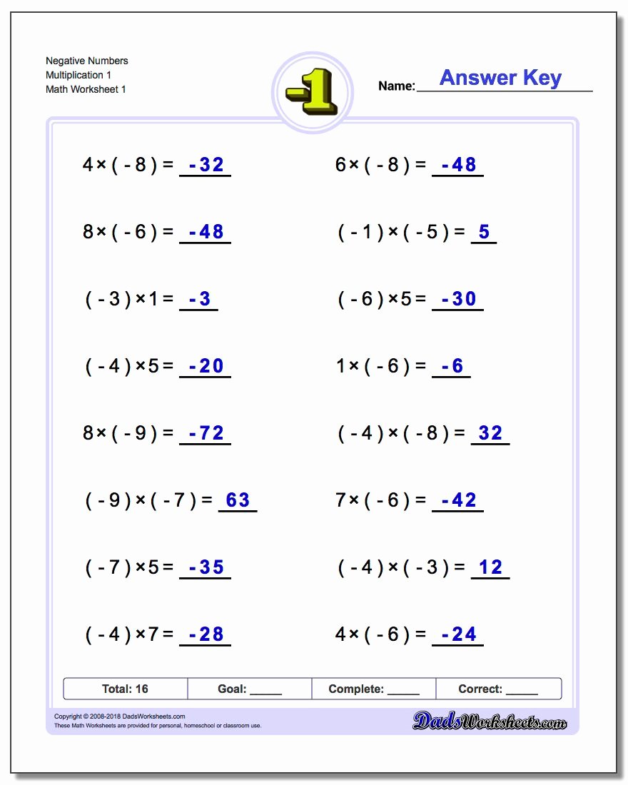 Multiplying Negative Numbers Worksheet Inspirational Negative Numbers