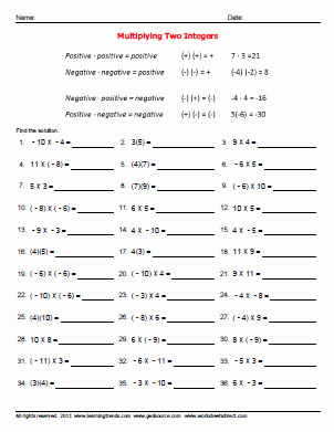Multiplying Negative Numbers Worksheet New Multiplying Positive and Negative Numbers Worksheet the