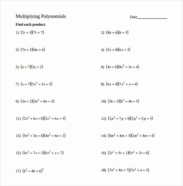 Multiplying Polynomials Worksheet 1 Answers Elegant Sample Algebraic Multiplication Worksheet 10 Documents