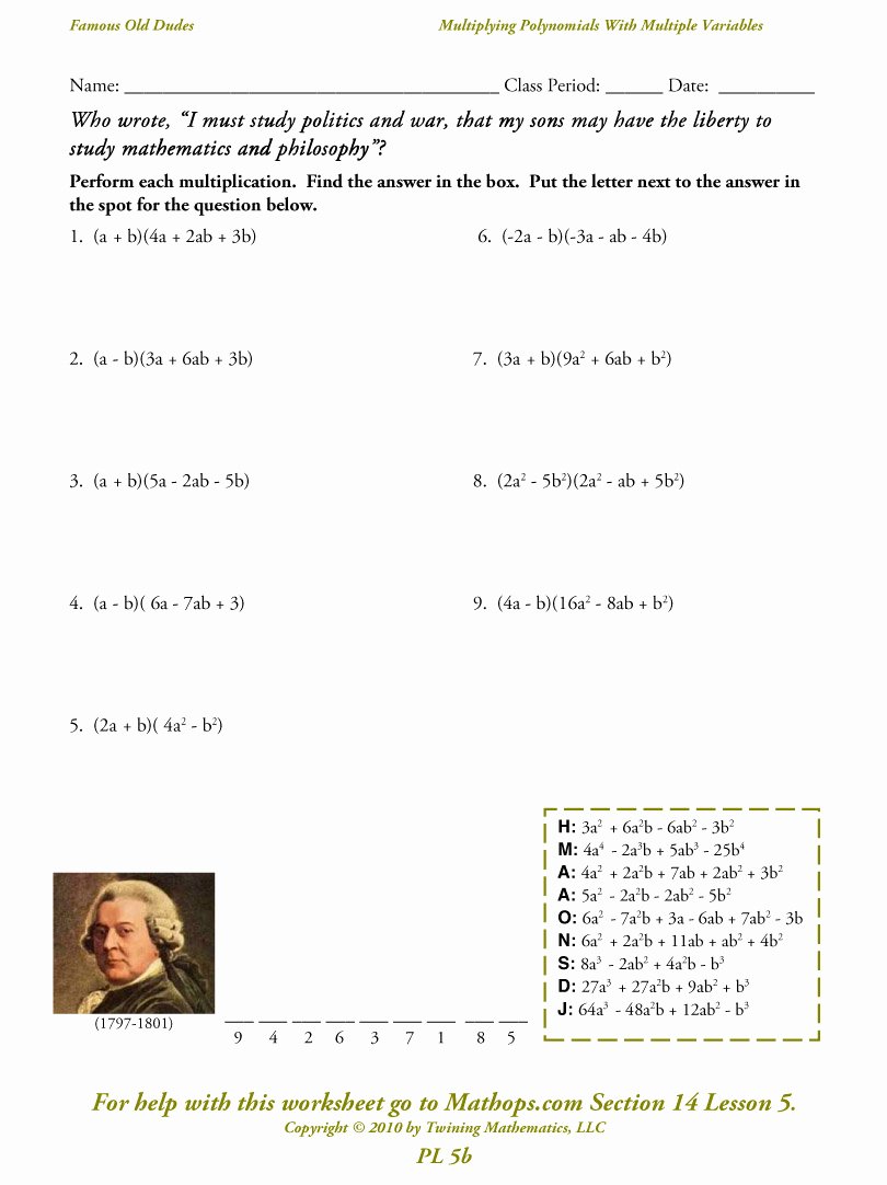 Multiplying Polynomials Worksheet 1 Answers New Pl 5b Multiplying Polynomials with Multiple Variables